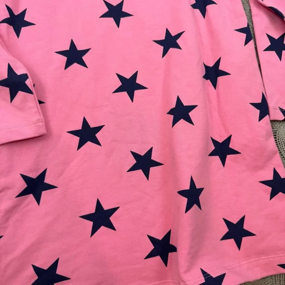 Primary Girls Long Sleeved Pink Dress with Navy Star Accents & Pockets 8/9